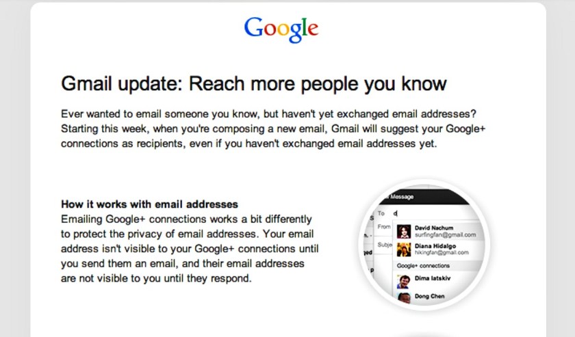 Gmail to allow contacting people circled on Google+